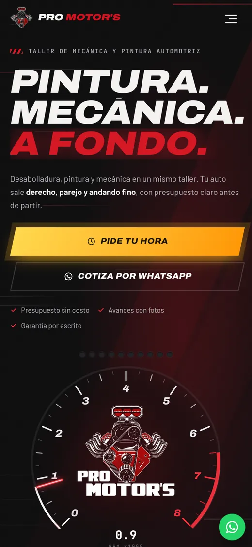 La página de PRO MOTOR'S en el celular